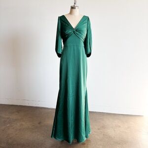 $745 NWT Theia Twist Front Maxi Dress Gown in Emerald Sz 4